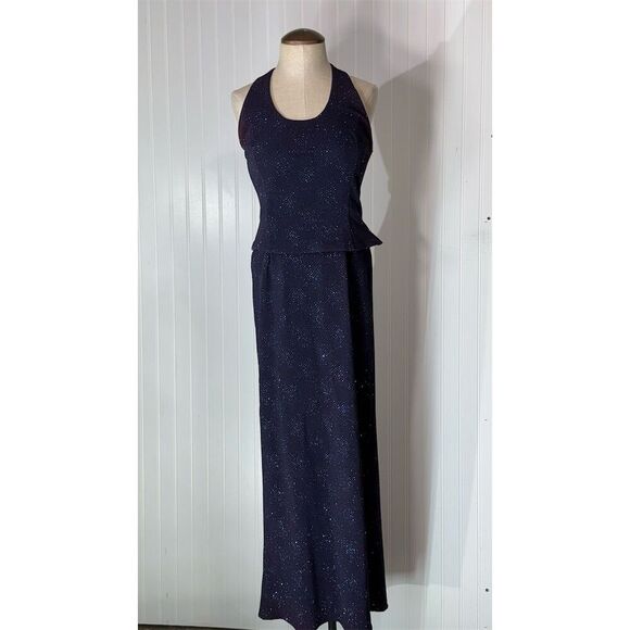 Vintage Scott McClintock Millennium 2000 Navy Blue Sparkle Halter Gown Sz 8 USA - Picture 1 of 11